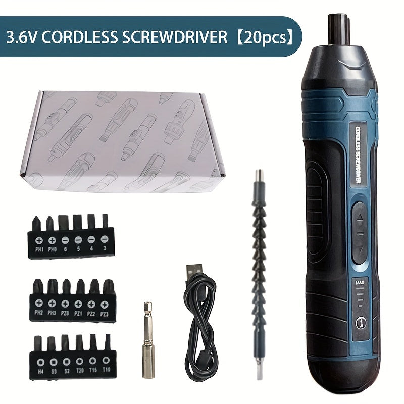 ZENTRO™ 3.6V Cordless Electric Screwdriver Set - USB Rechargeable with 4 Torque Settings.