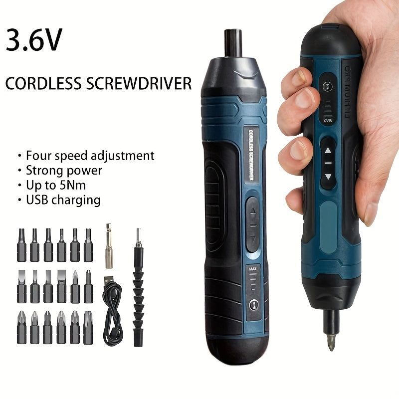 ZENTRO™ 3.6V Cordless Electric Screwdriver Set - USB Rechargeable with 4 Torque Settings.